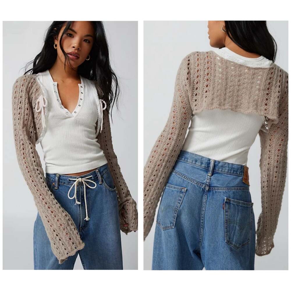 Urban Outfitters Bow Crochet Shrug Cardigan Size L/XL Cottagecore Bolero